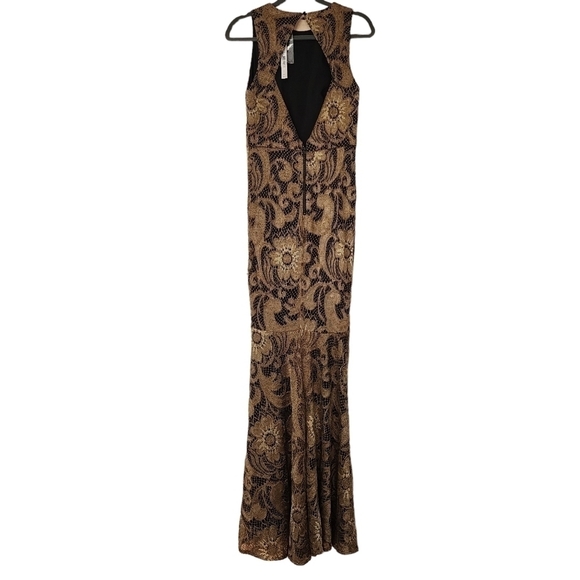 Alice & Olivia Roxie Bronze Black Lace Diamond Back Cut out Gown Event Dress - Picture 6 of 16